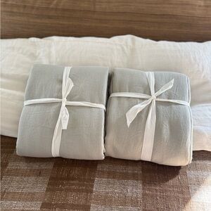 West Elm European Flax Linen Blackout Curtain Celadon Melange pair 48” x 84”